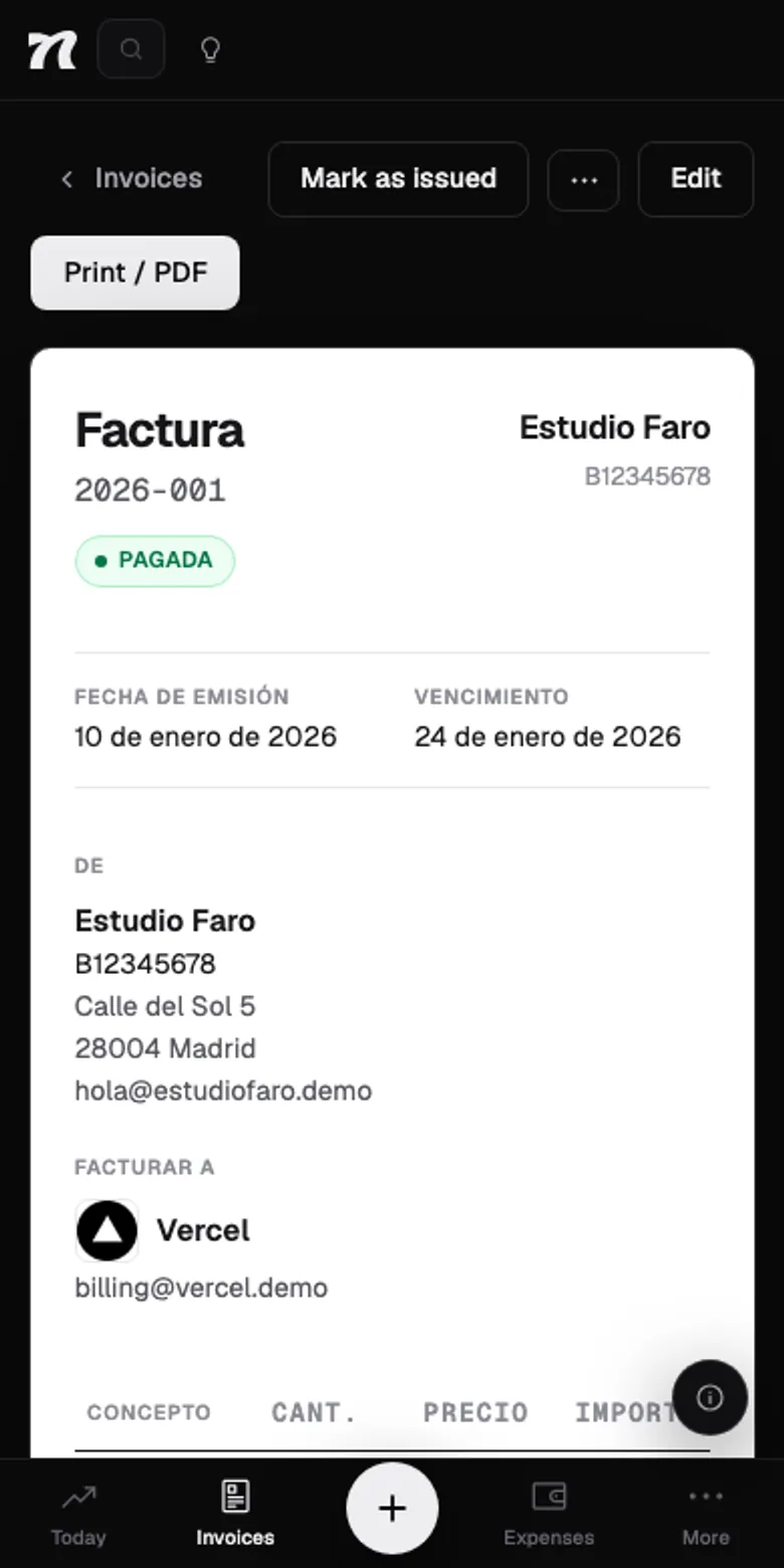 An invoice in Nyrut