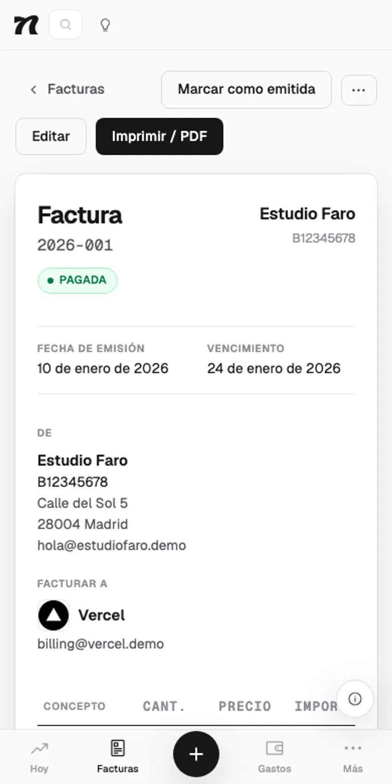 La factura en Nyrut