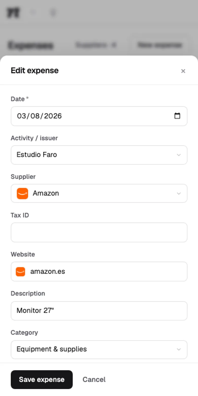 An expense filled in by AI from the receipt