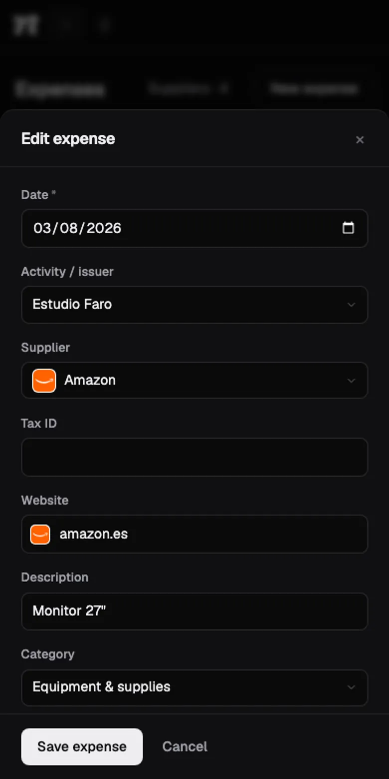 An expense filled in by AI from the receipt