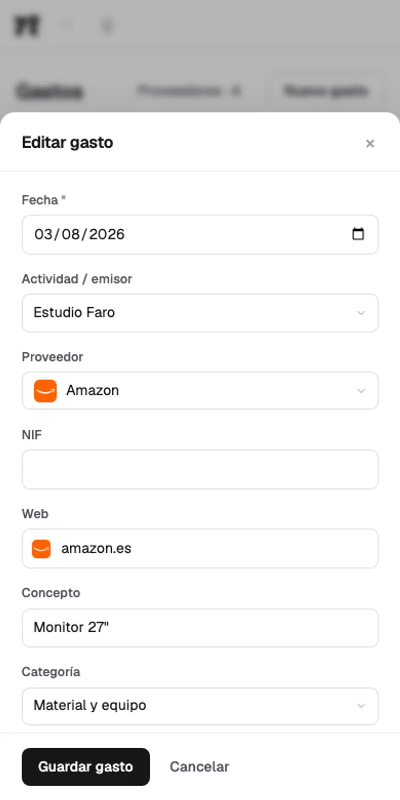 Un gasto rellenado por la IA a partir del ticket